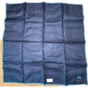 NWT Burberry Mens Handkerchief Pocket Square Dark Blue Logo Designer
